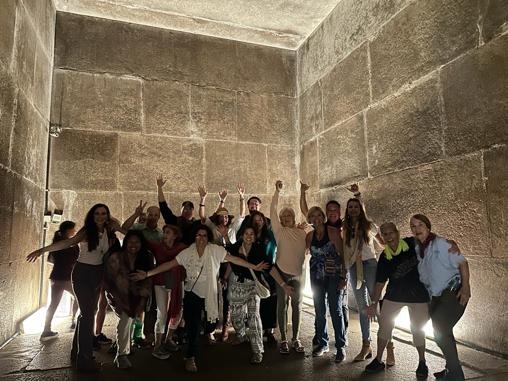 Great Pyramid with camels in foreground