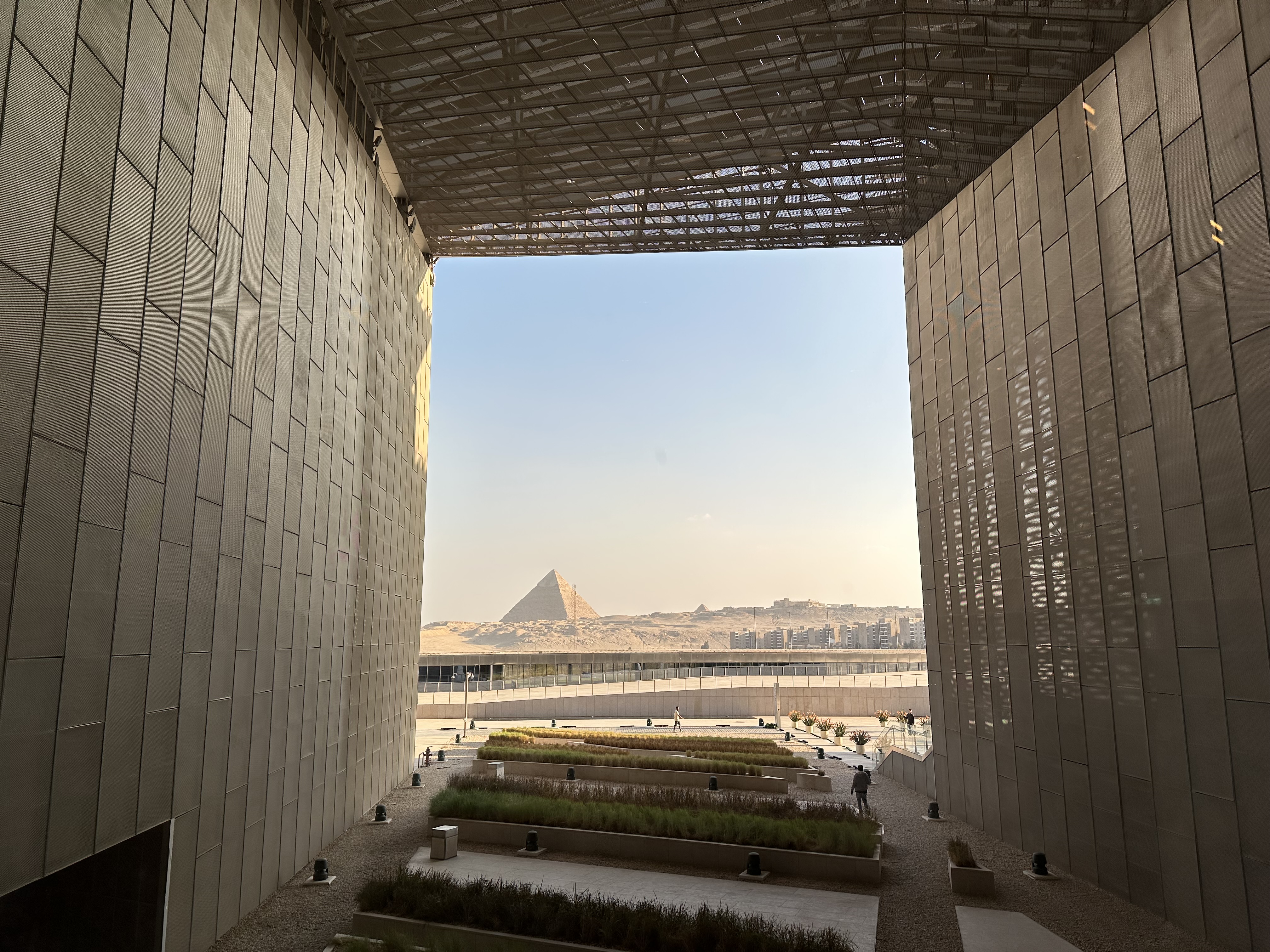 Pyramid view through window