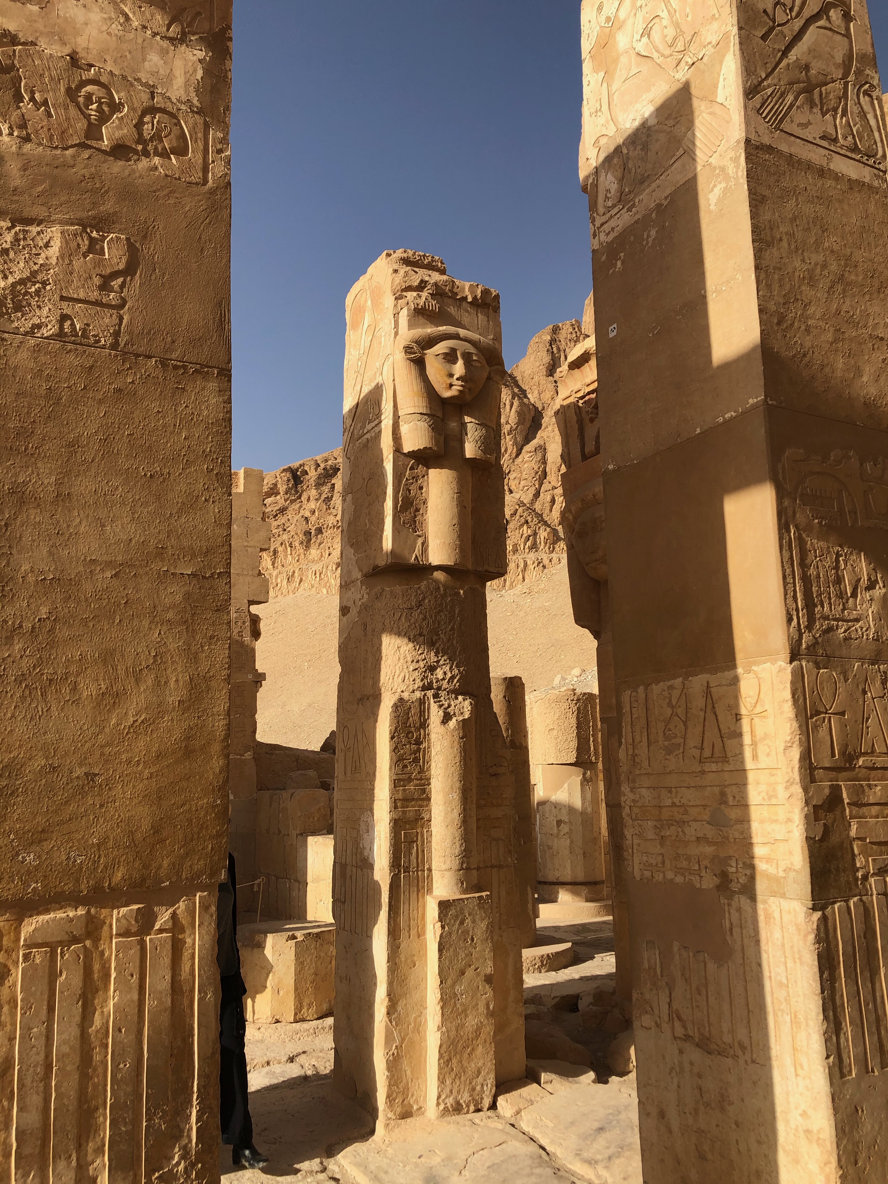 Hathor column with hieroglyphics