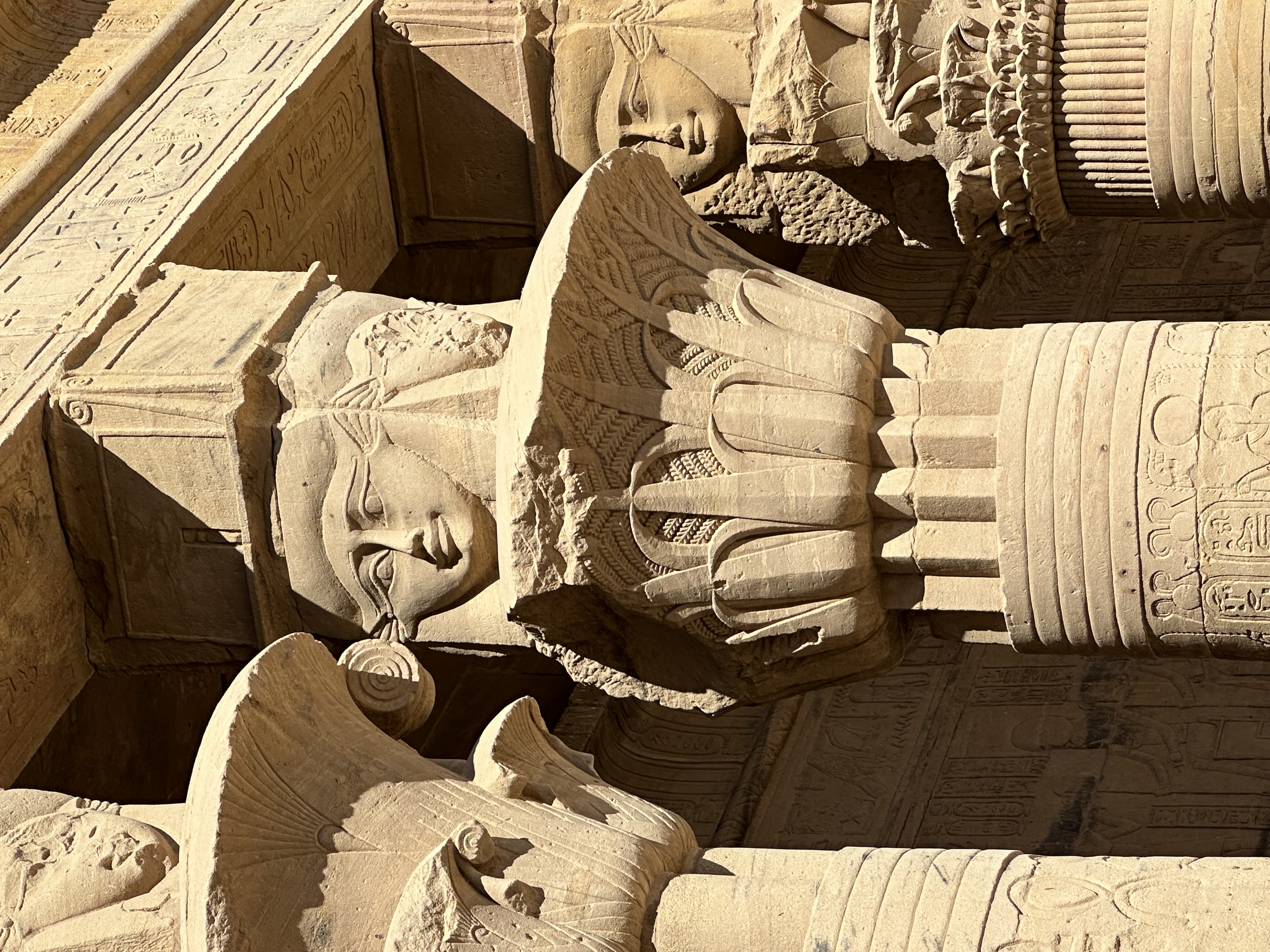 Hathor pillar columns with goddess faces